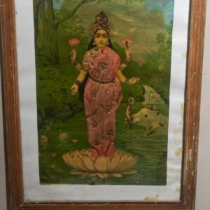 Vintage Lithograph - Ravi Varma Goddess Lakshmi with saree work