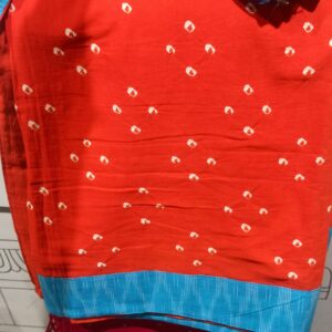 Sungudi Saree – Orange with blue Ikat border