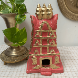 Small Temple Gopuram in Clay (Coral red)