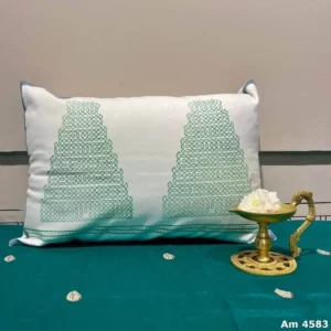 Hand Block Print Gopuram Kollam Cotton Lumbar Cushion Cover – Green