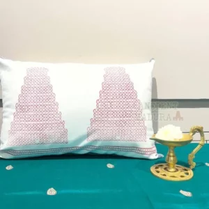 Hand Block Print Gopuram Kollam Cotton Lumbar Cushion Cover – Red